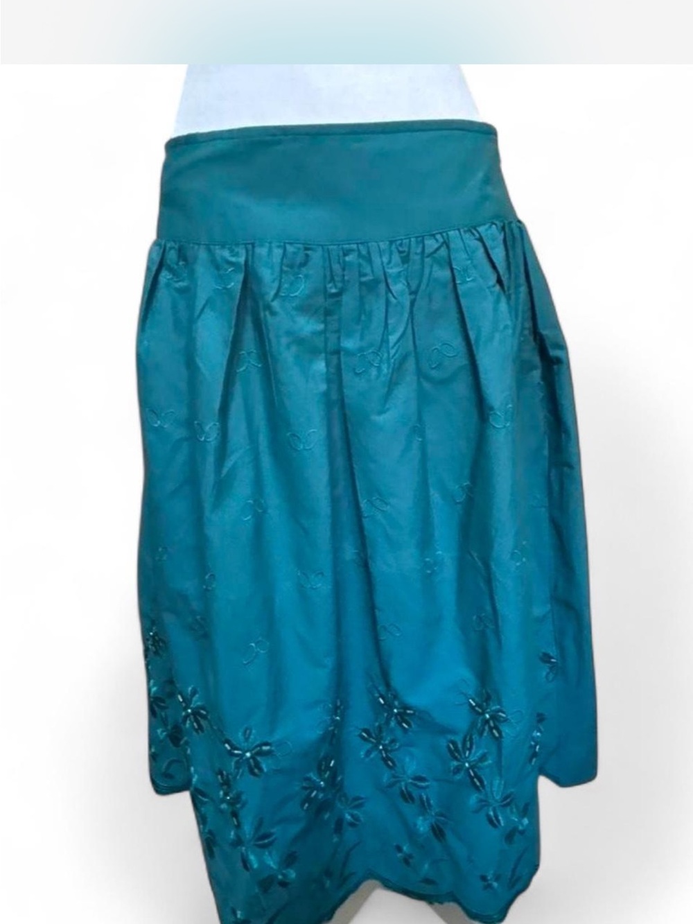Vintage silk midi skirt 100% silk beaded floral embroidery